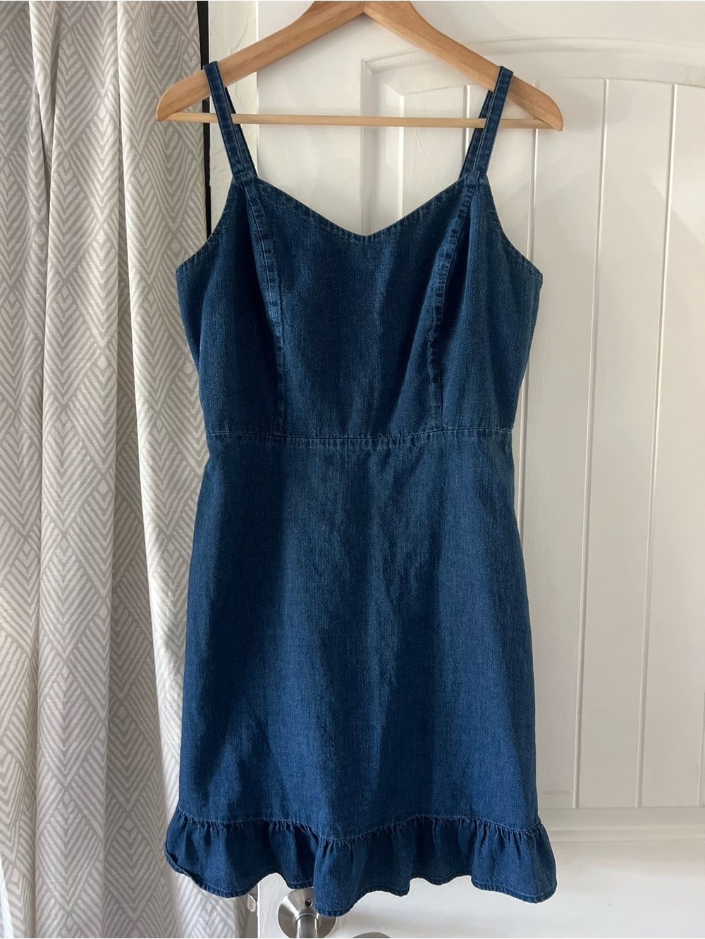 Old Navy Dark Blue Denim Ruffle-Hem Mini Dress Stretchy Medium